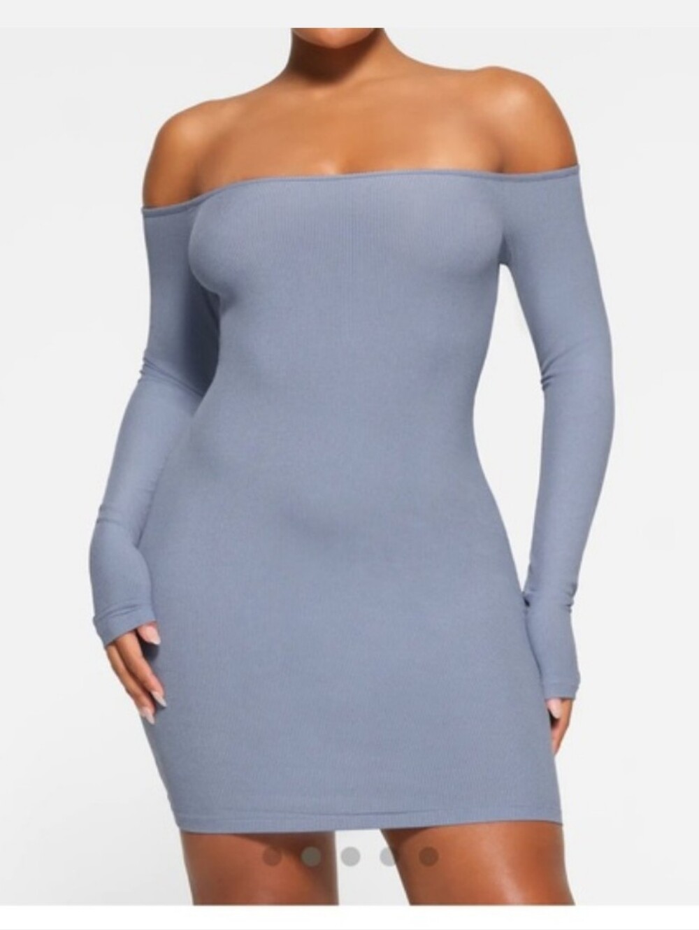 Skims Off The Shoulder Short Soft Lounge Dress in Slate